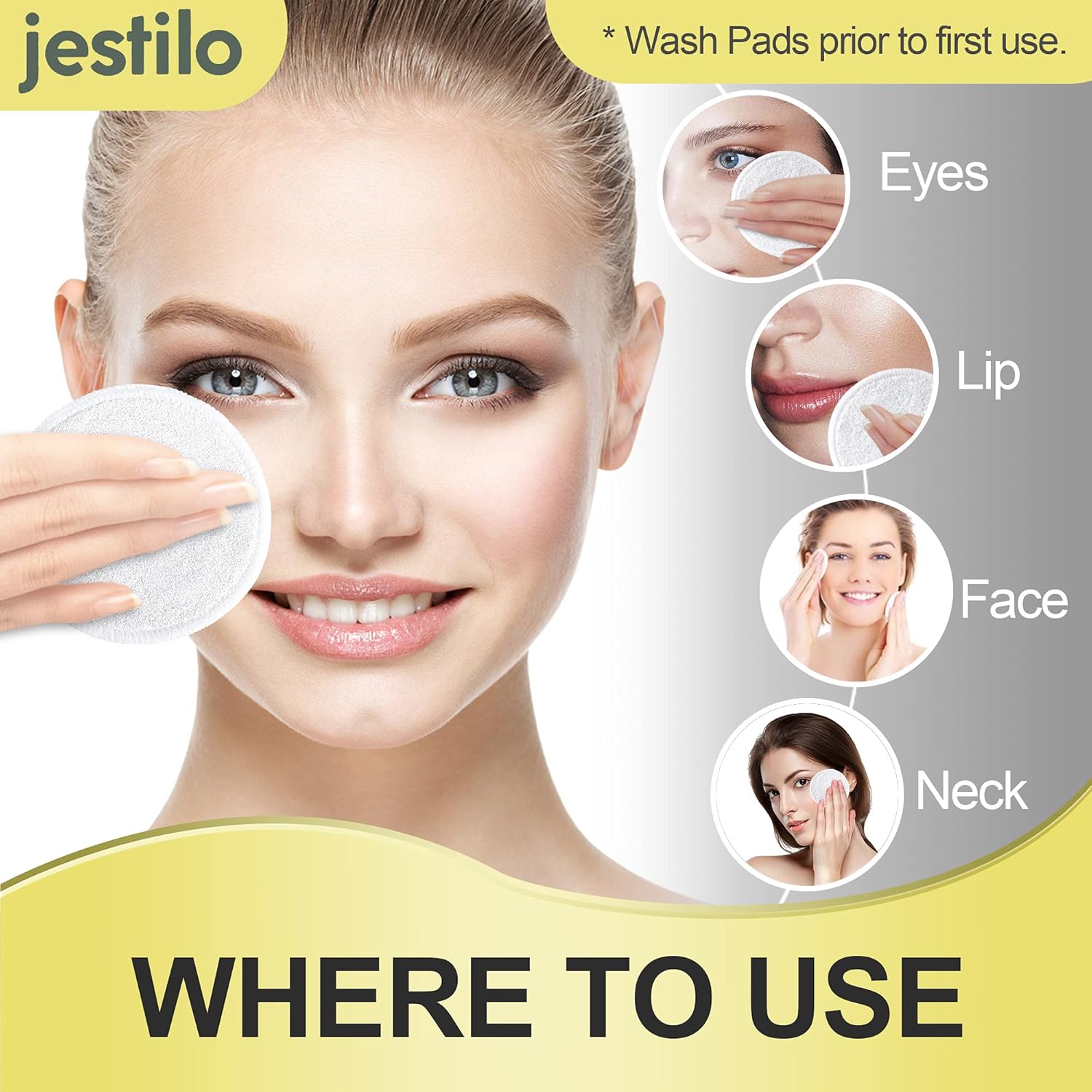 Jestilo Reusable Cotton Pads with Laundry Bag - 20 Eco-Friendly Makeup Remover Pads